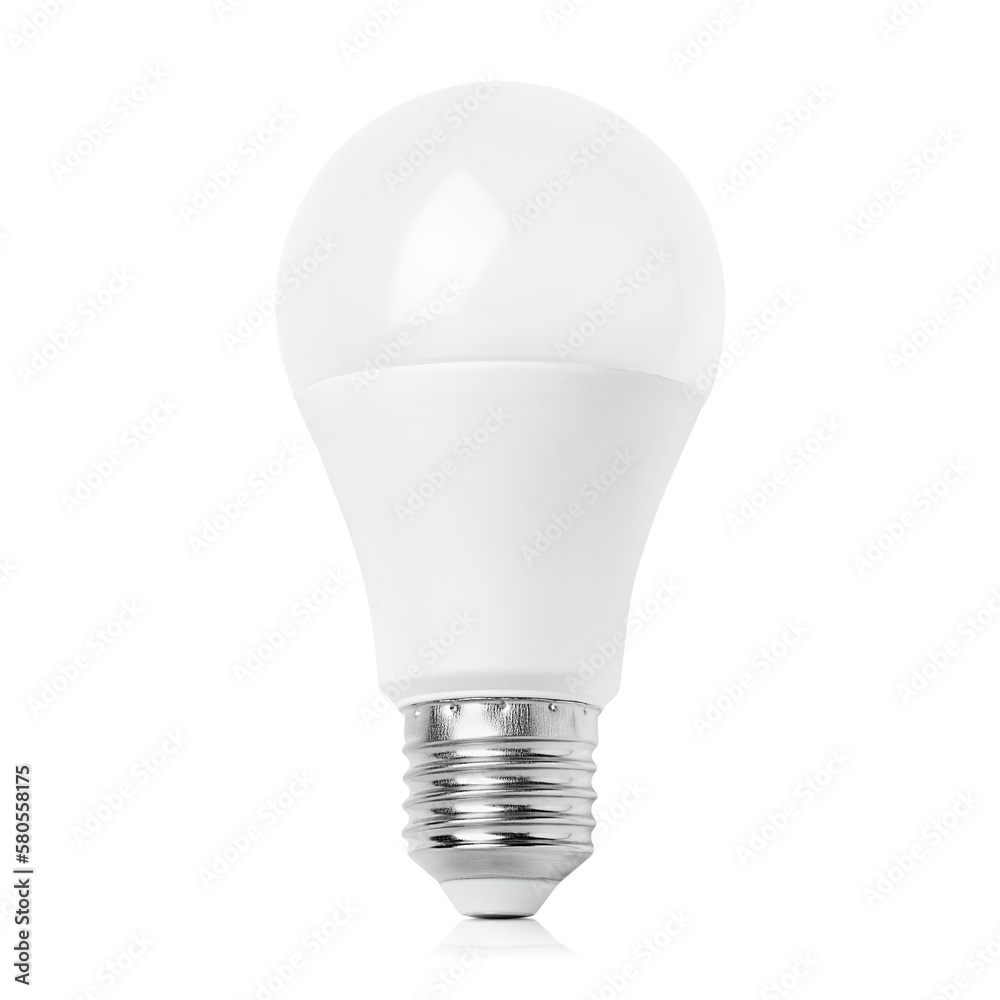 one led light bulb on isolated white background, front view one led light bulb on isolated white background, front view