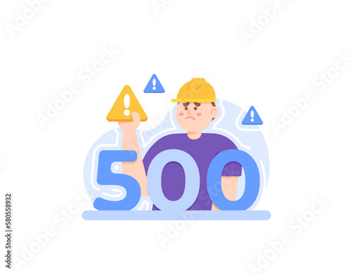 HTTP Error 500 or 500 internal server error. an IT staff providing information that the hosting server is having trouble. a problem in the system. notifications and page views. illustration concept