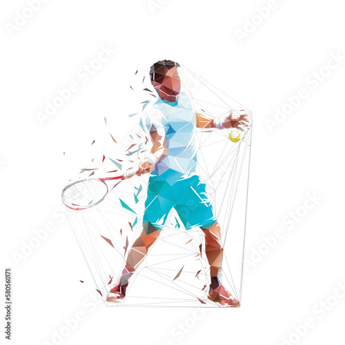 Tennis player, forehand shot, isolated vector silhouette, ink drawing