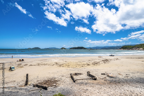 The beach of Naufragados in Florianopolis, Santa Catarina, Brazil with transparent green-blue turquoise water