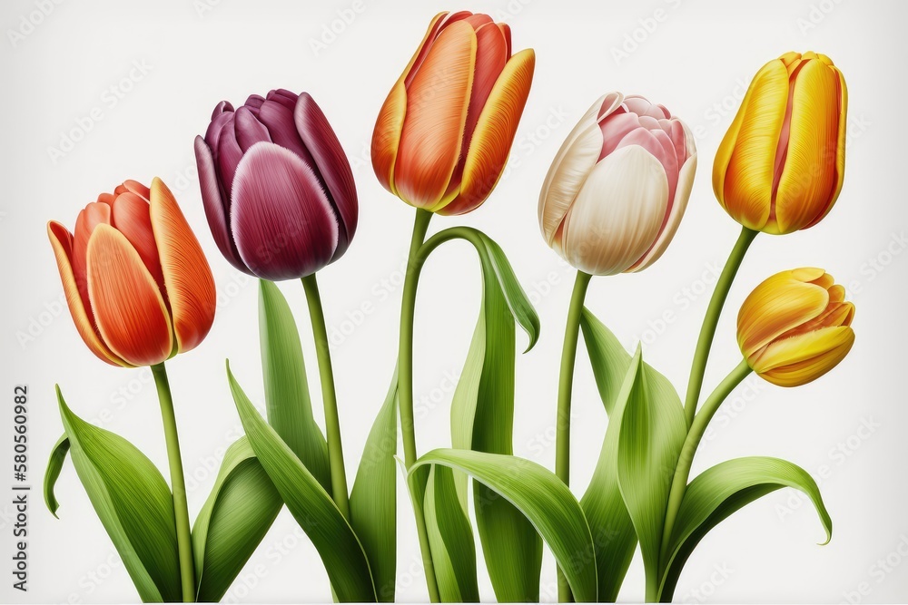 Fototapeta premium Happy Easter; Easter flowers most popular in design: Tulips - With their vibrant colors and elegant shape, tulips are a popular choice for Easter decorations and centerpieces.