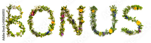 Fototapeta Naklejka Na Ścianę i Meble -  Colorful Blooming Flower Letters Building Word Bonus