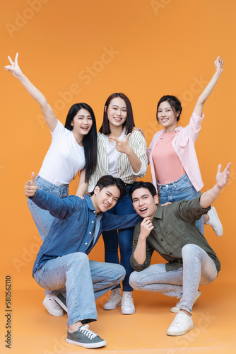 Group people, friends on background