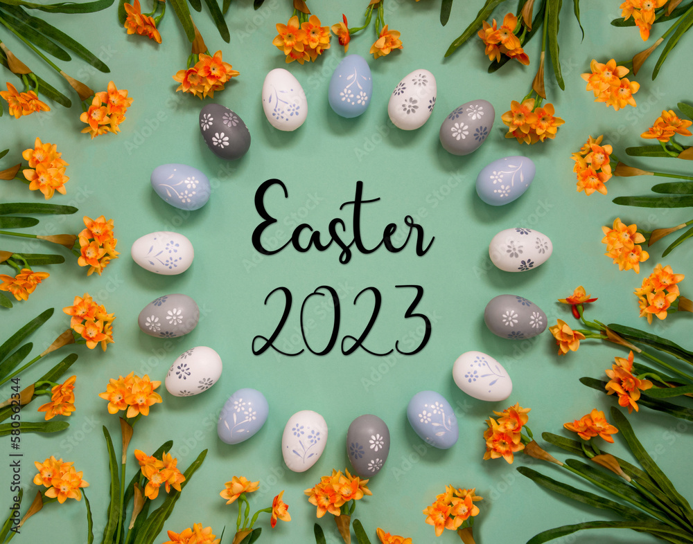 Easter Egg Decoration, Spring Flowers, English Word Easter 2023