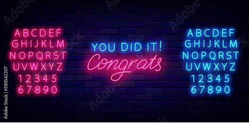 You did it. Congrats neon lettering sign. Winnig and casino concept. Congratulations design. Vector illustration