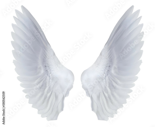 white angel wings isolated on white background. Generative AI.