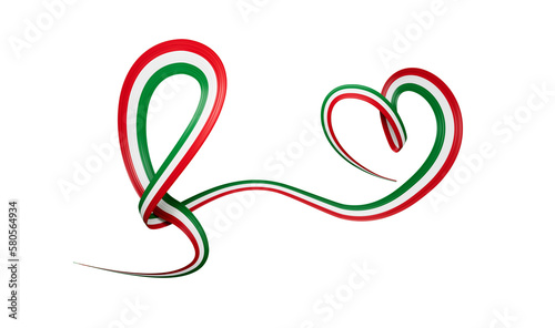 3d Flag Of Kuwait, Heart Shaped, Shiny Wavy Awareness Ribbon On White Background, 3d illustration