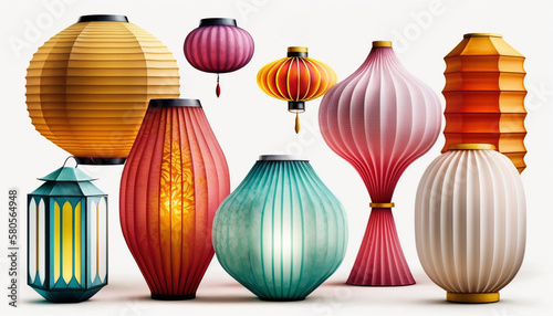 Vibrant Chinese Lanterns Against White Background