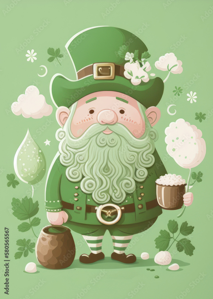 Naklejka premium Cute illustration card wallpaper of saint Patrick's day design on pastel green background. Generative ai
