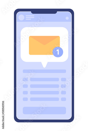 Messenger application on mobile phone flat concept vector spot illustration. Editable 2D cartoon icon on white for web design. Receiving message, email creative idea for website, mobile, magazine