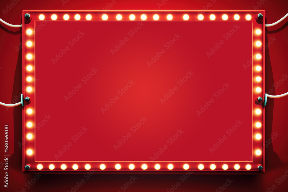 Front view retro billboard on shiny red background with copy space. Generative ai.