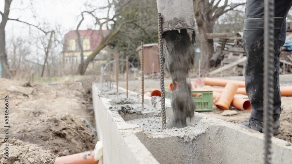 concreting the foundation of the house from the lost formwork, construction of a family house concreting the foundation of the house from the lost formwork, construction of a family house