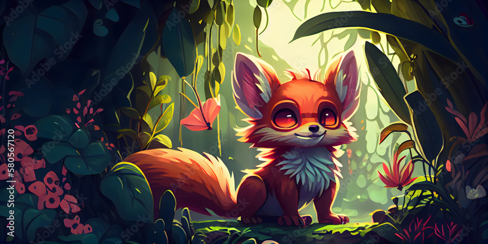 a cute fox in a magical forest created with generative ai tools a cute fox in a magical forest created with generative ai tools