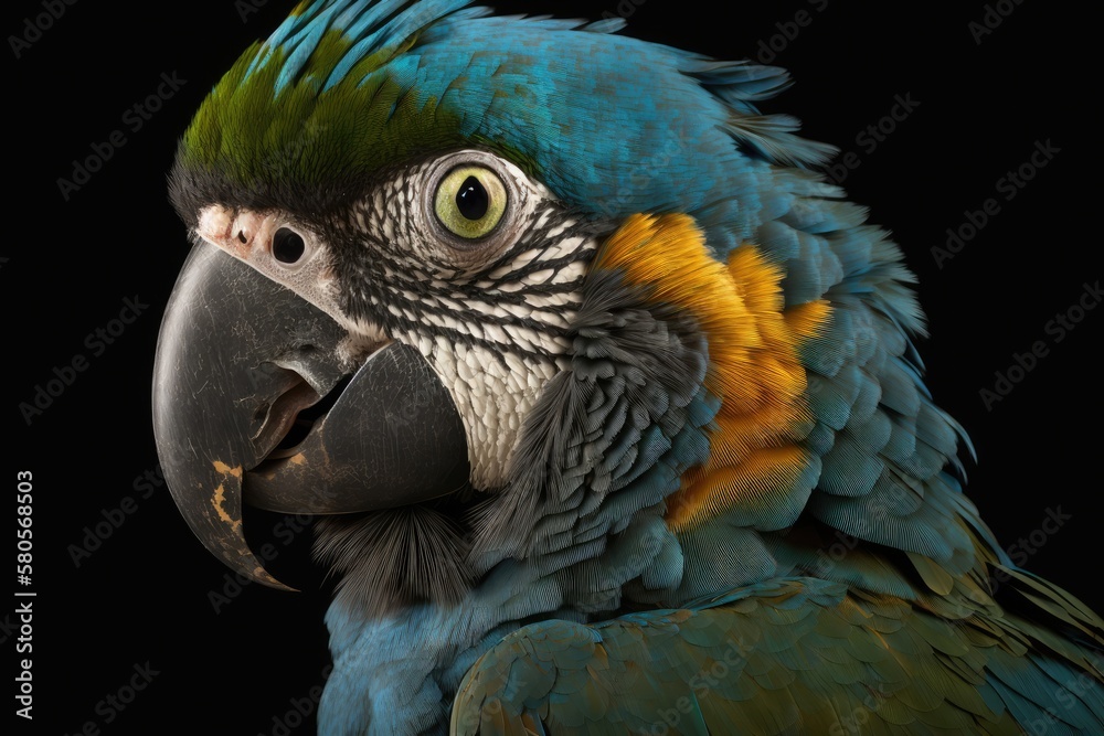 Endangered Lear's macaw (Anodorhynchus leari) portrait. Generative AI Endangered Lear's macaw (Anodorhynchus leari) portrait. Generative AI