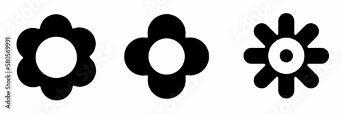 Black and white flower set icon illustration. Design for business. Stock vector illustration.