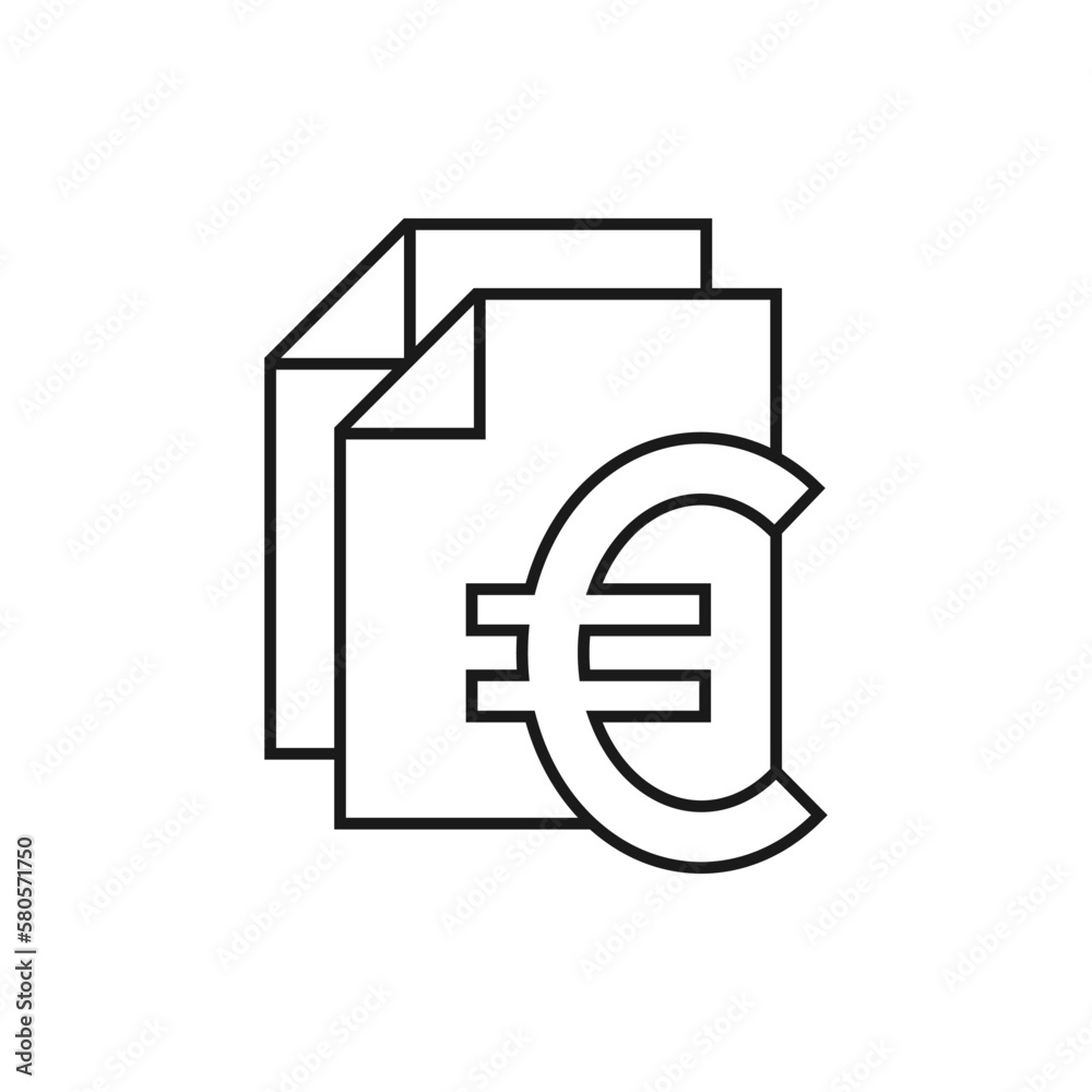 Euro sign on paper. Financial statements. Money documents, banknote line icon isolated on white background. Vector illustration Euro sign on paper. Financial statements. Money documents, banknote line icon isolated on white background. Vector illustration