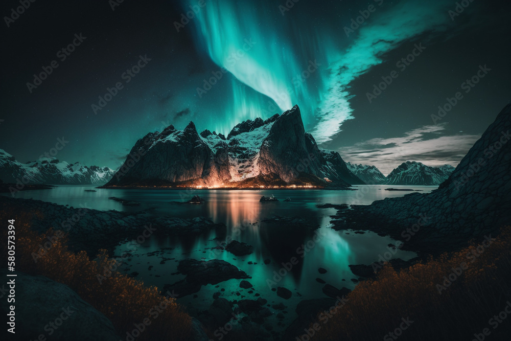 Norway Fjord Aurora Borealis northern lights | Generative AI