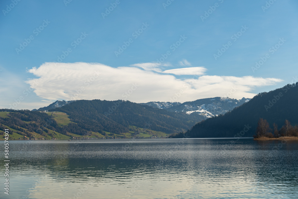 Natural scenery from the lake Aegerisee in Switzerland