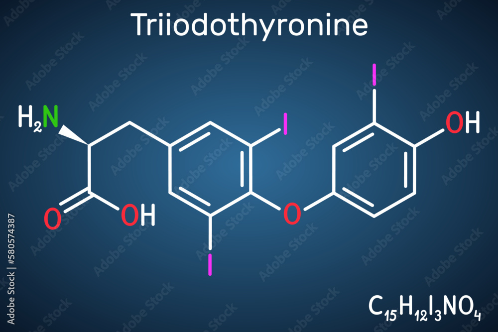 Triiodo Triiodothyronine, T3, liothyronine molecule. It is thyroid hormone ...