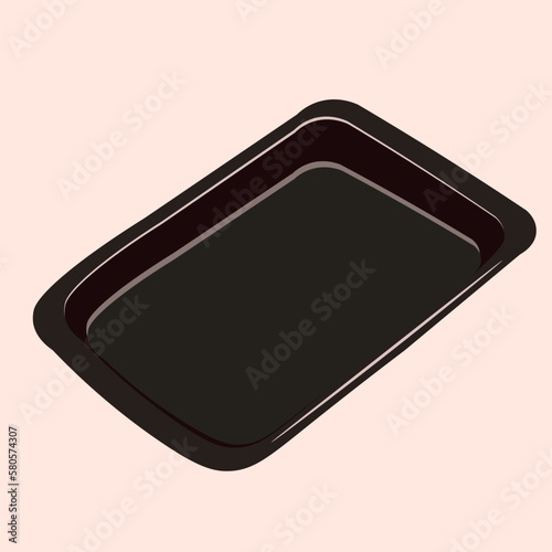 black baking tray in semi realistic style. empty baking sheet in isometry in vector. 
