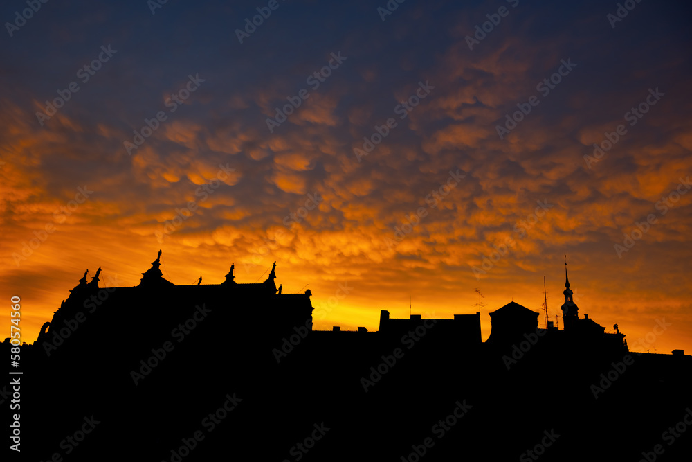 Gdansk City Skyline Silhouette With Sunset Sky