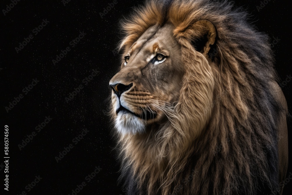 On a black background, there is a beautiful lion. Generative AI