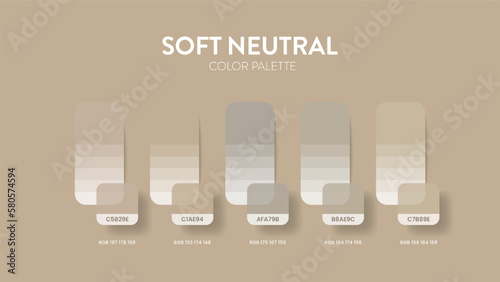 Color palette in Neutral colour theme collections. Color inspiration or colour chart with codes template. Color combination set of RGB. Colors swatch for graphic design, art, fashion, or web design.