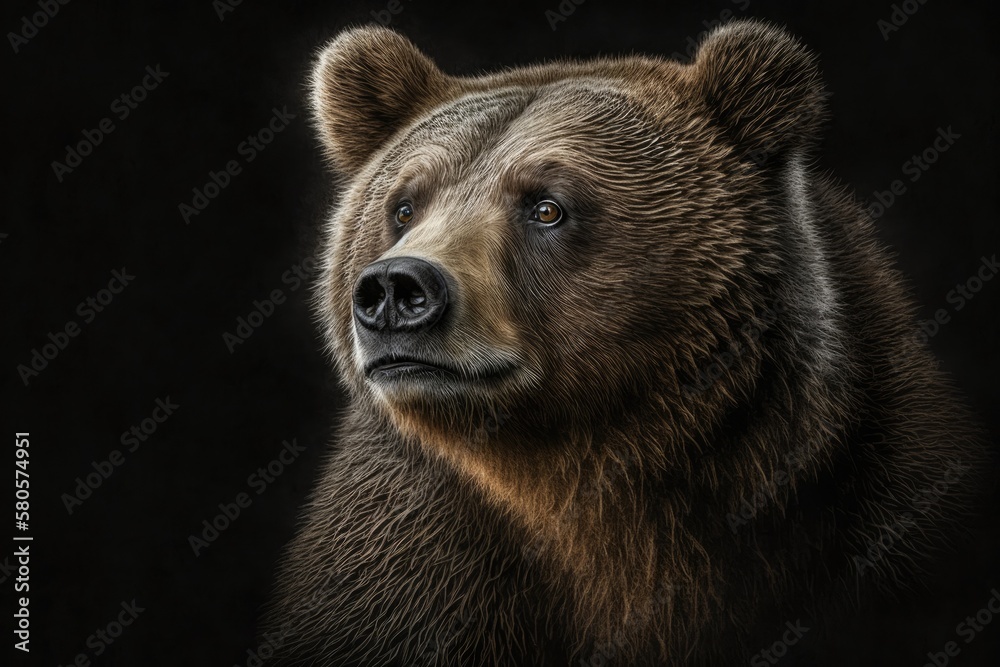 Portrait of a bear on black. Generative AI