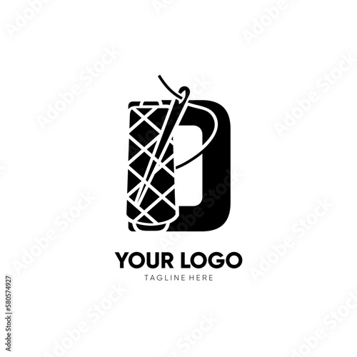 Letter Initial D Sewing Thread Needle Logo Design Vector Icon Graphic Emblem Illustration 