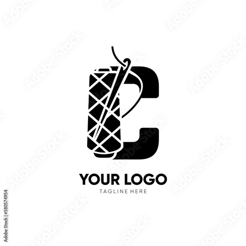 Letter Initial C Sewing Thread Needle Logo Design Vector Icon Graphic Emblem Illustration 