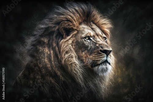 When lions fight, King of the jungle, Portrait of a wild animal. Generative AI © AkuAku