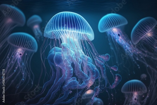 Illustration of jellyfish in the water generated by AI