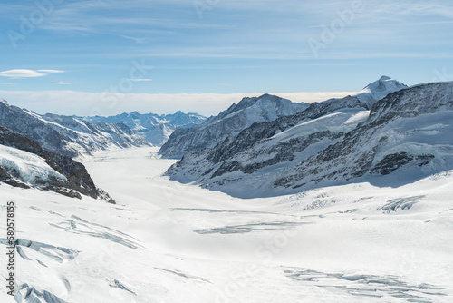 Fascinating view over the Aletsch glacier from the top of the Jungfraujoch in Switzerland