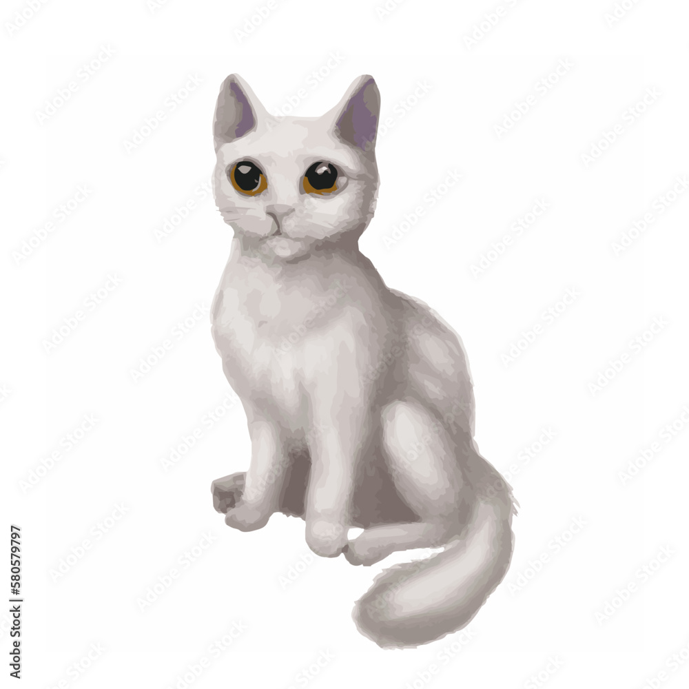 drawing of a beautiful white cat with big yellow eyes