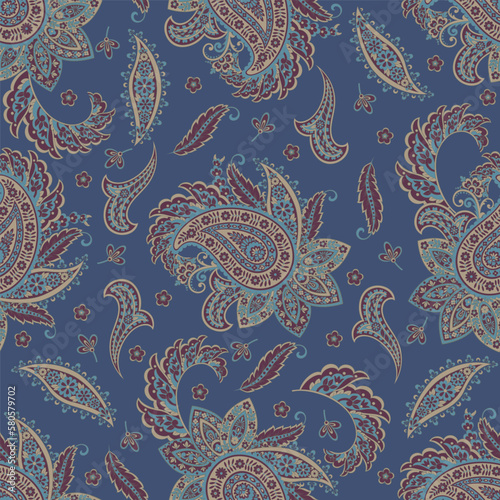 Paisley seamless vector pattern with flowers in indian style. 