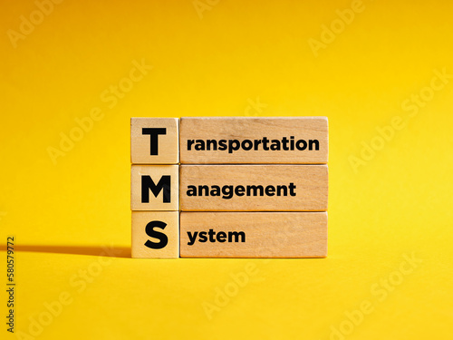 Wooden cubes with the the acronym TRM transportation management system. Planning and coordination of logistic delivery business. photo