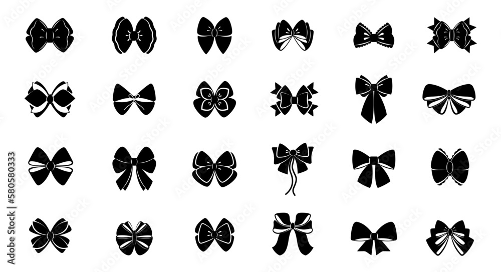 Set of vector illustration bows in the black colors Set of vector illustration bows in the black colors