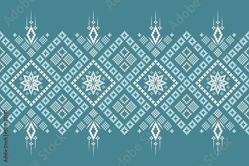 Green Cross stitch colorful geometric traditional ethnic pattern Ikat seamless pattern border abstract design for fabric print cloth dress carpet curtains and sarong Aztec African Indian Indonesian 