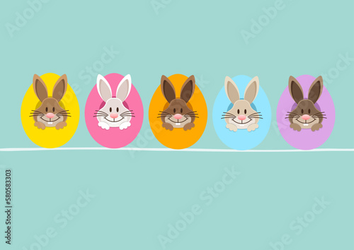 Karte 5 Osterhasen In Ostereiern Von Vorn Türkis