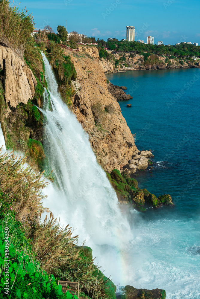 Waterfall Duden falling into the Mediterranean sea. Antalya - Turkey Waterfall Duden falling into the Mediterranean sea. Antalya - Turkey