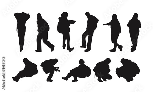 Silhouette women survey activity with backpack