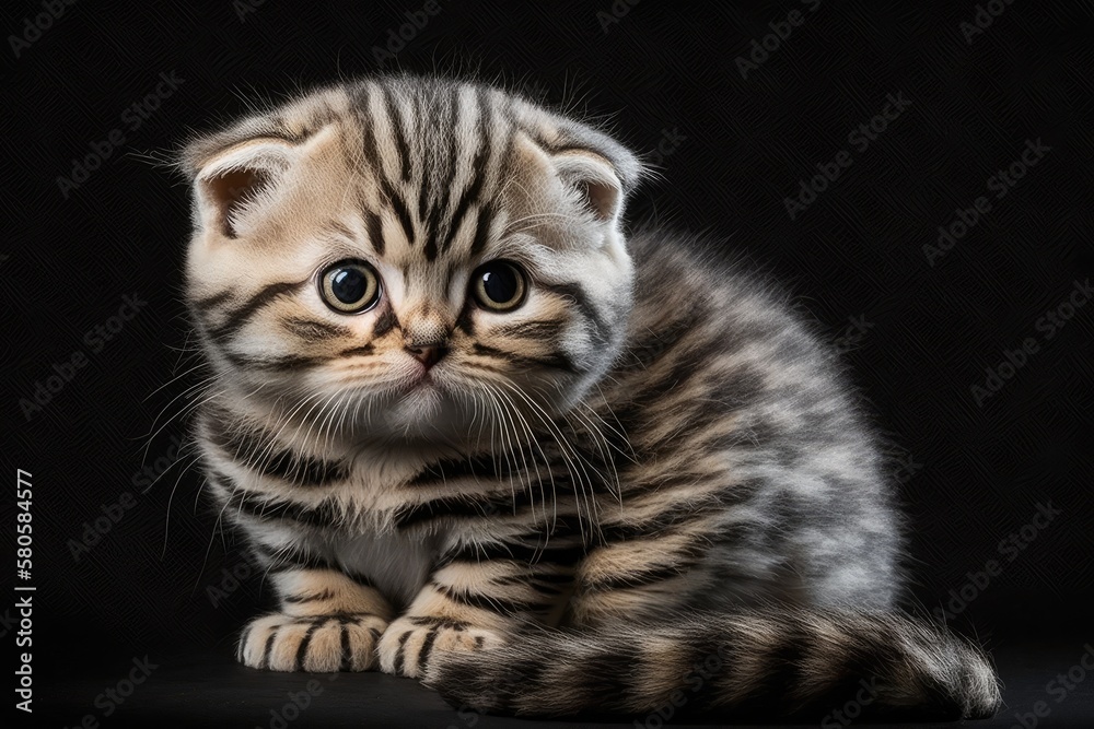 Obraz premium Scottish fold kitten with stripes. Generative AI