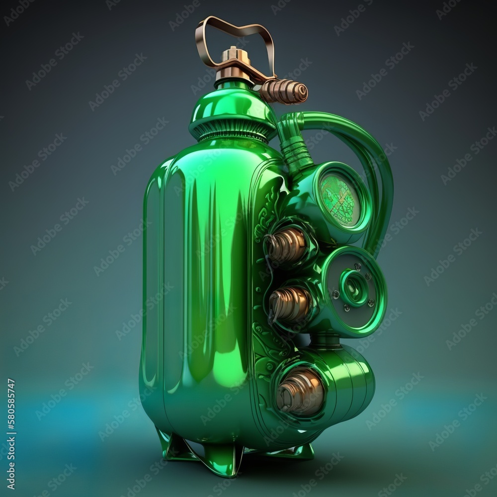 fire extinguisher green color futuristic can extinguish the fire with a strong water jet new invention can container iron metal Generative AI fire extinguisher green color futuristic can extinguish the fire with a strong water jet new invention can container iron metal Generative AI