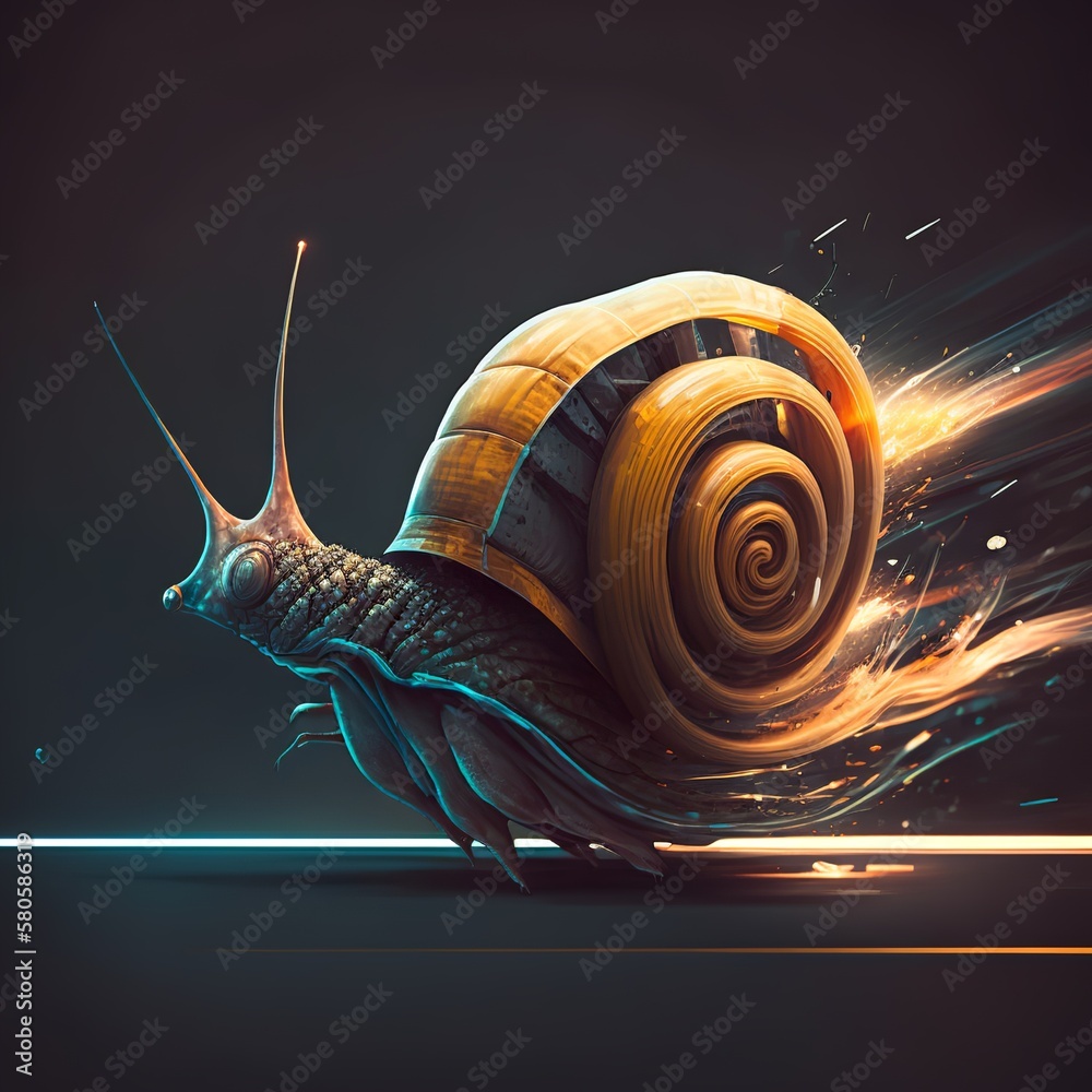 Snail running at lightspeed illustration leaves a bright streak behind