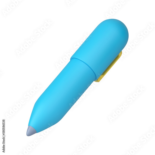 Pen ballpoint stationery business signature draw writing accessory blue 3d icon realistic vector