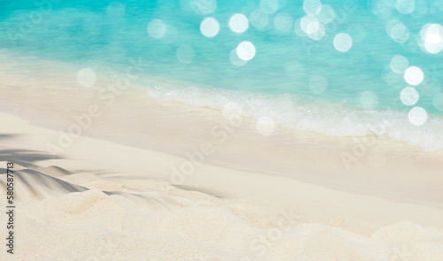 Fototapeta Naklejka Na Ścianę i Meble -  Summer vacation concept with palm shadow on tropical sandy beach
