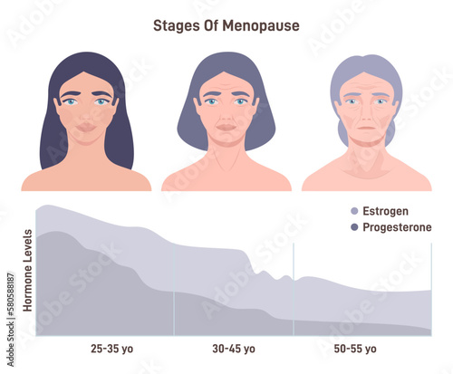 Menopause. Physical aging changes of female face and body. Decreased