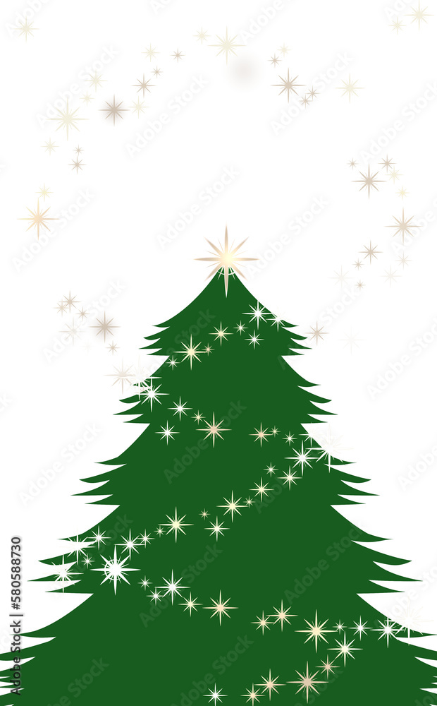 クリスマス☆縦型イラスト素材・大 ツリーとキラキラ星の丸フレーム 白背景 色違い・差分有