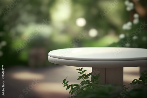 empty blank formal dining table a wedding outdoor garden Landyard, Generative AI photo