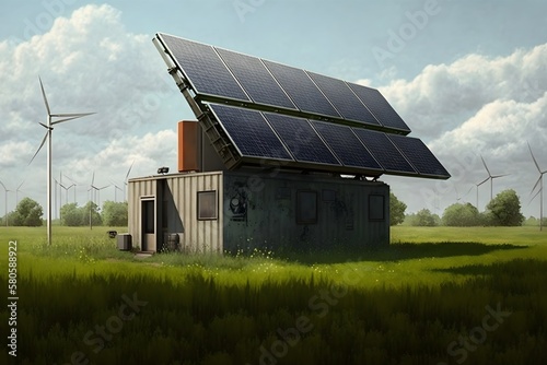 solar panels in farm. green energy generation, Generative AI